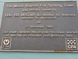 The dedication plaque for Fire Service lookout