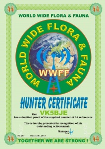 WWFF Hunter Certificate 44 references