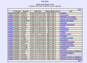Typical LOTW page showing confirmed contacts