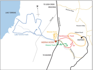 Map of drive to Lake Torrens NP from Merna Mora Station courtesy of Merna Mora