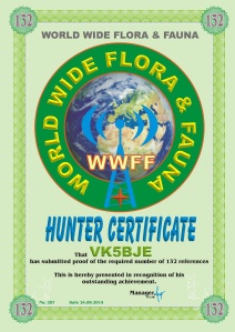 WWFF Hunter Certificate for working 132 references